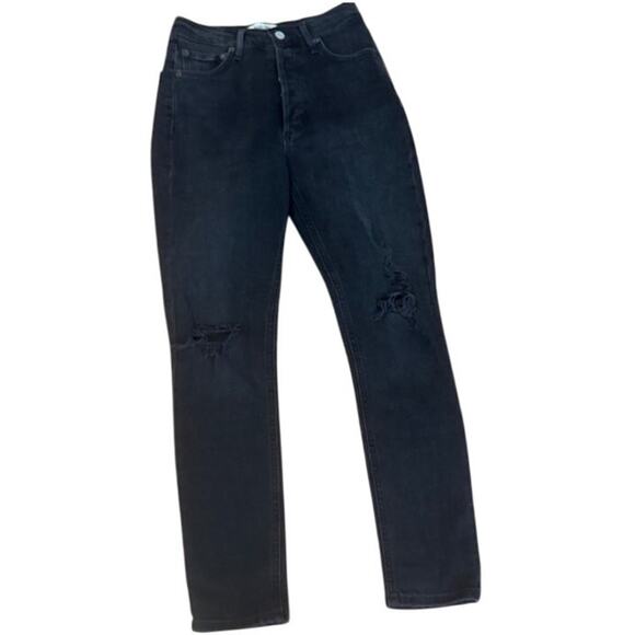 Agolde Nico Cassette Distressed Black High Rise Slim Jeans Size 25 - Picture 2 of 8
